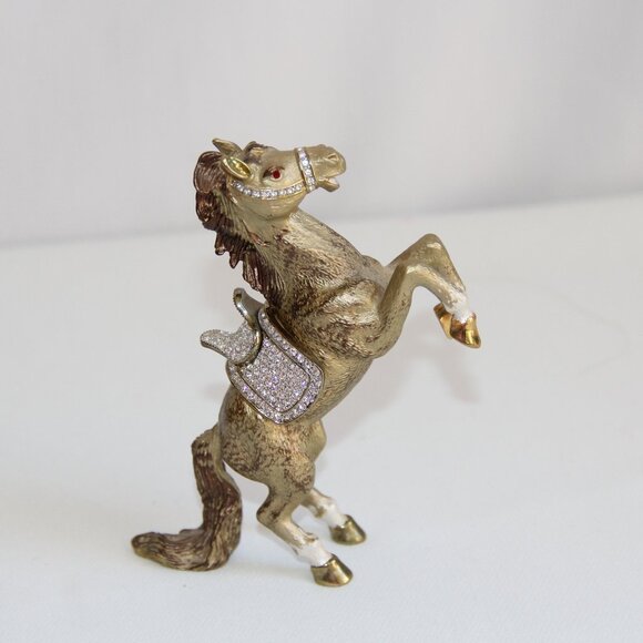Gold Swarovski Crystal Horse Trinket Box Statue. Gorgeous Gold Over Heavy Metal